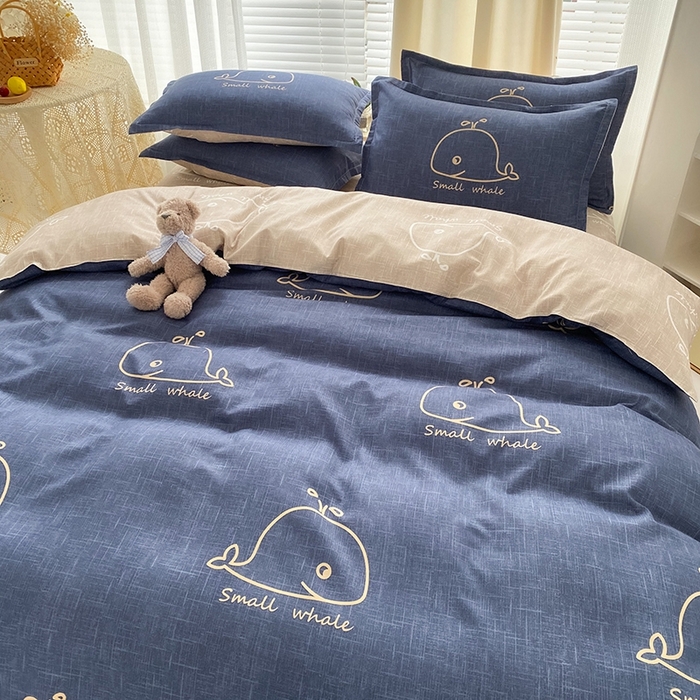 91家纺网 家纺一手货源 找家纺 友承家纺 2026年新款床上用品学生宿舍套件亲肤磨毛单件被套150x180x220cm芦荟棉被罩200x230 鲸鱼