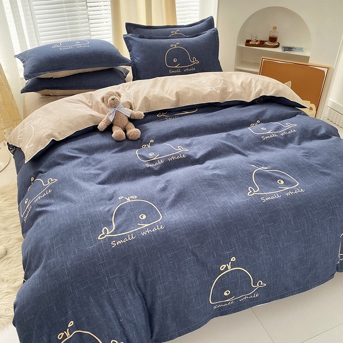 91家纺网 家纺一手货源 找家纺 友承家纺 2026年新款床上用品学生宿舍套件亲肤磨毛单件被套150x180x220cm芦荟棉被罩200x230 鲸鱼