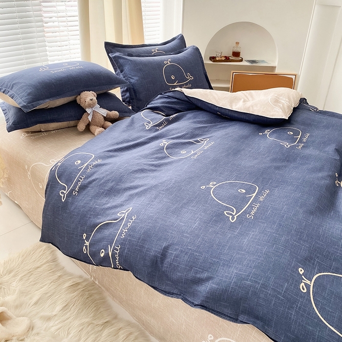 91家纺网 家纺一手货源 找家纺 友承家纺 2026年新款床上用品学生宿舍套件亲肤磨毛单件被套150x180x220cm芦荟棉被罩200x230 鲸鱼