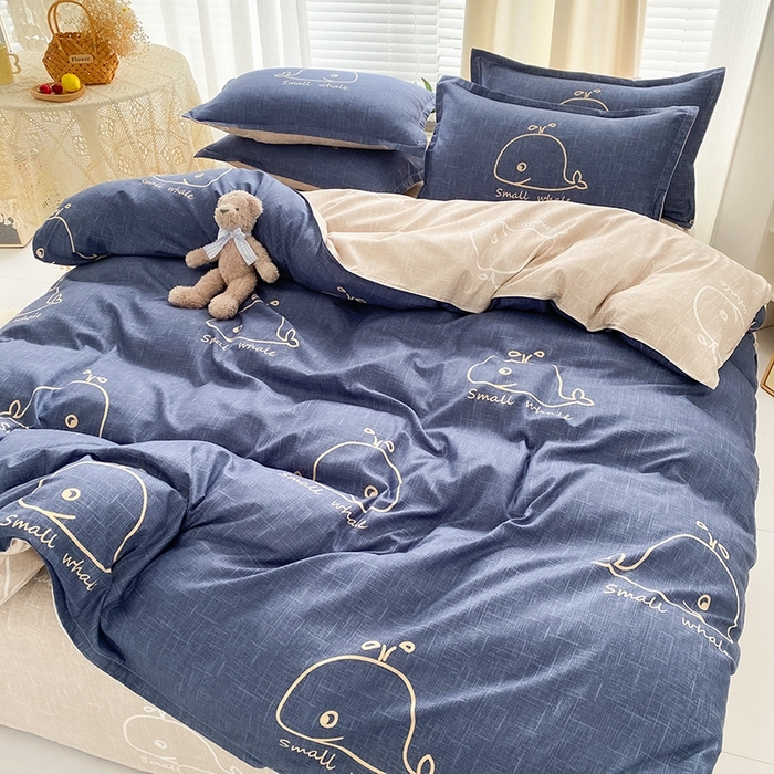 91家纺网 家纺一手货源 找家纺 友承家纺 2026年新款床上用品学生宿舍套件亲肤磨毛单件被套150x180x220cm芦荟棉被罩200x230 鲸鱼