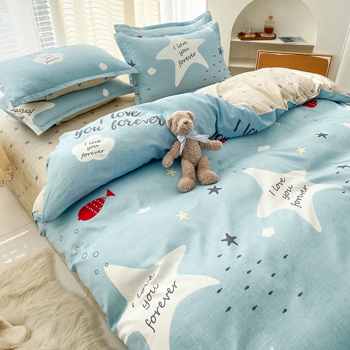 91家纺网 家纺一手货源 找家纺 友承家纺 2026年新款床上用品学生宿舍套件亲肤磨毛单件被套150x180x220cm芦荟棉被罩200x230 深海情缘