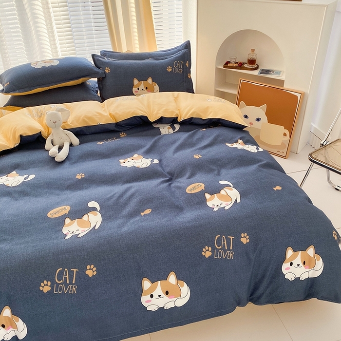 91家纺网 家纺一手货源 找家纺 友承家纺 2026年新款床上用品学生宿舍套件亲肤磨毛单件被套150x180x220cm芦荟棉被罩200x230 淘气猫兰