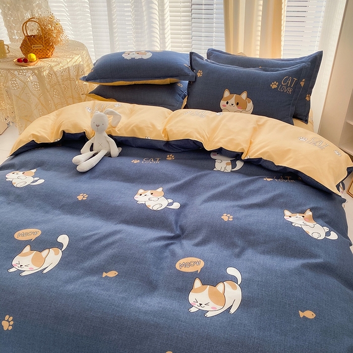 91家纺网 家纺一手货源 找家纺 友承家纺 2026年新款床上用品学生宿舍套件亲肤磨毛单件被套150x180x220cm芦荟棉被罩200x230 淘气猫兰