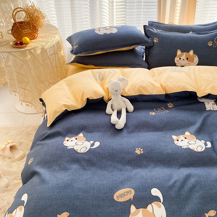91家纺网 家纺一手货源 找家纺 友承家纺 2026年新款床上用品学生宿舍套件亲肤磨毛单件被套150x180x220cm芦荟棉被罩200x230 淘气猫兰