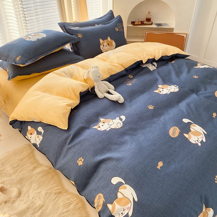 91家纺网 家纺一手货源 找家纺 友承家纺 2026年新款床上用品学生宿舍套件亲肤磨毛单件被套150x180x220cm芦荟棉被罩200x230 淘气猫兰