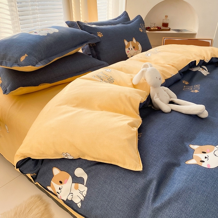 91家纺网 家纺一手货源 找家纺 友承家纺 2026年新款床上用品学生宿舍套件亲肤磨毛单件被套150x180x220cm芦荟棉被罩200x230 淘气猫兰