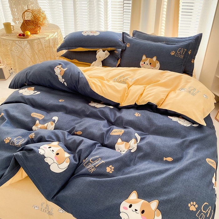 91家纺网 家纺一手货源 找家纺 友承家纺 2026年新款床上用品学生宿舍套件亲肤磨毛单件被套150x180x220cm芦荟棉被罩200x230 淘气猫兰