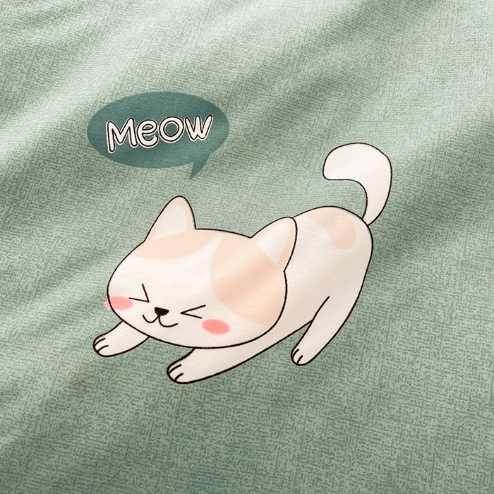 91家纺网 家纺一手货源 找家纺 友承家纺 2026年新款床上用品学生宿舍套件亲肤磨毛单件被套150x180x220cm芦荟棉被罩200x230 淘气猫绿