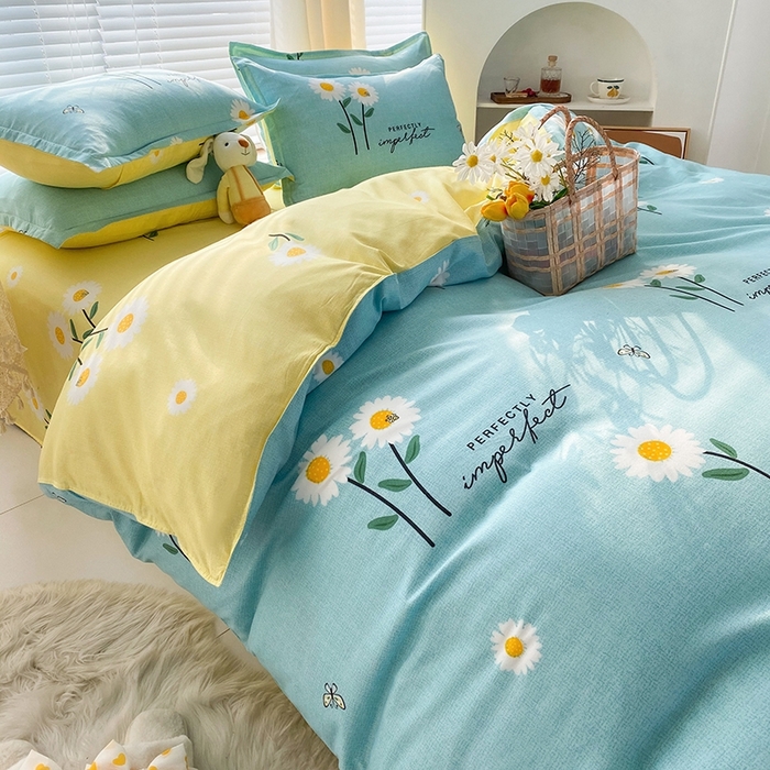 91家纺网 家纺一手货源 找家纺 友承家纺 2026年新款床上用品学生宿舍套件亲肤磨毛单件被套150x180x220cm芦荟棉被罩200x230 网红雏菊兰