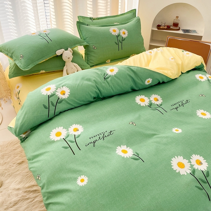 91家纺网 家纺一手货源 找家纺 友承家纺 2026年新款床上用品学生宿舍套件亲肤磨毛单件被套150x180x220cm芦荟棉被罩200x230 网红雏菊绿