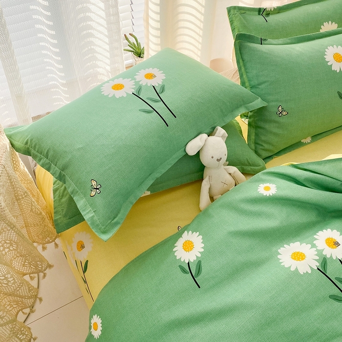 91家纺网 家纺一手货源 找家纺 友承家纺 2026年新款床上用品学生宿舍套件亲肤磨毛单件被套150x180x220cm芦荟棉被罩200x230 网红雏菊绿