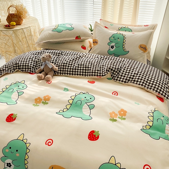 91家纺网 家纺一手货源 找家纺 友承家纺 2026年新款床上用品学生宿舍套件亲肤磨毛单件被套150x180x220cm芦荟棉被罩200x230 小恐龙