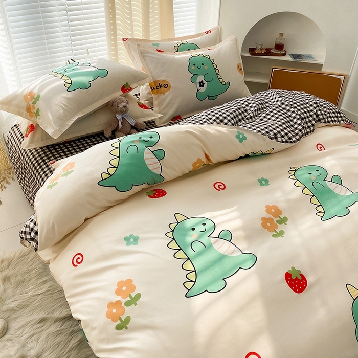 91家纺网 家纺一手货源 找家纺 友承家纺 2026年新款床上用品学生宿舍套件亲肤磨毛单件被套150x180x220cm芦荟棉被罩200x230 小恐龙