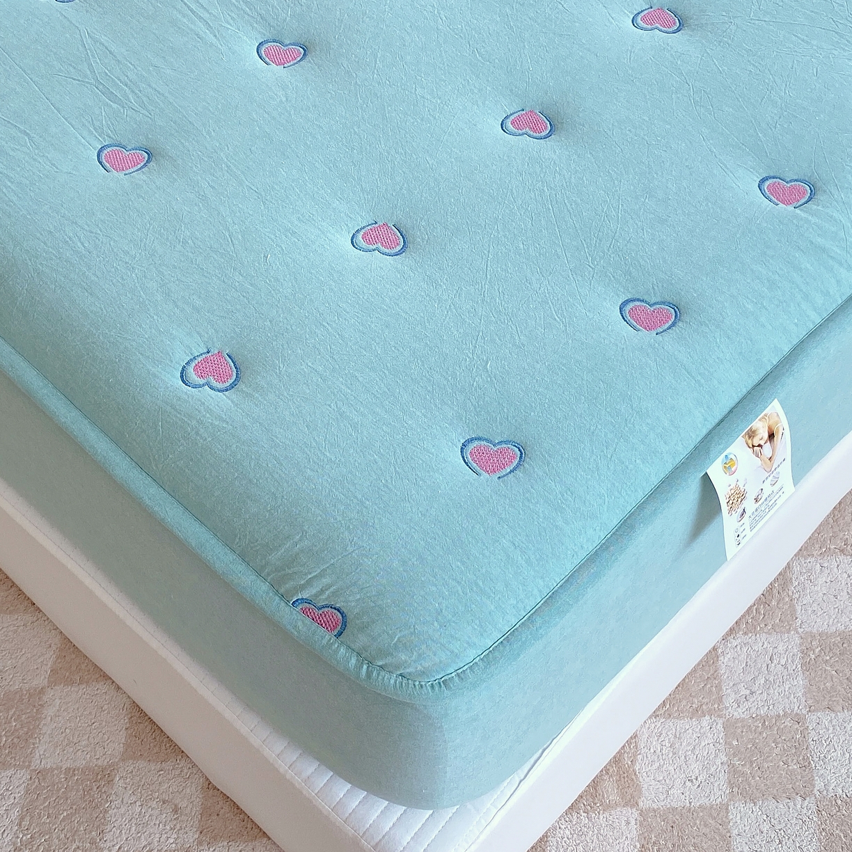 91家纺网 家纺一手货源 找家纺 卡诗兰 2026新款全棉色织夹棉刺绣床笠-爱意满满 爱意满满-翠绿