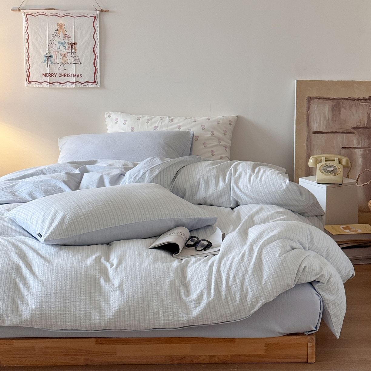 91家纺网 家纺一手货源 找家纺 蜜宿 2026新款全棉色织提花四件套-半岛日记 半岛日记（蓝）