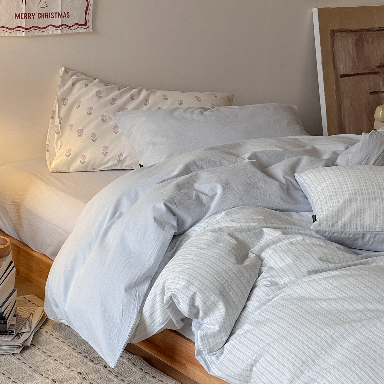 91家纺网 家纺一手货源 找家纺 蜜宿 2026新款全棉色织提花四件套-半岛日记 半岛日记（蓝）