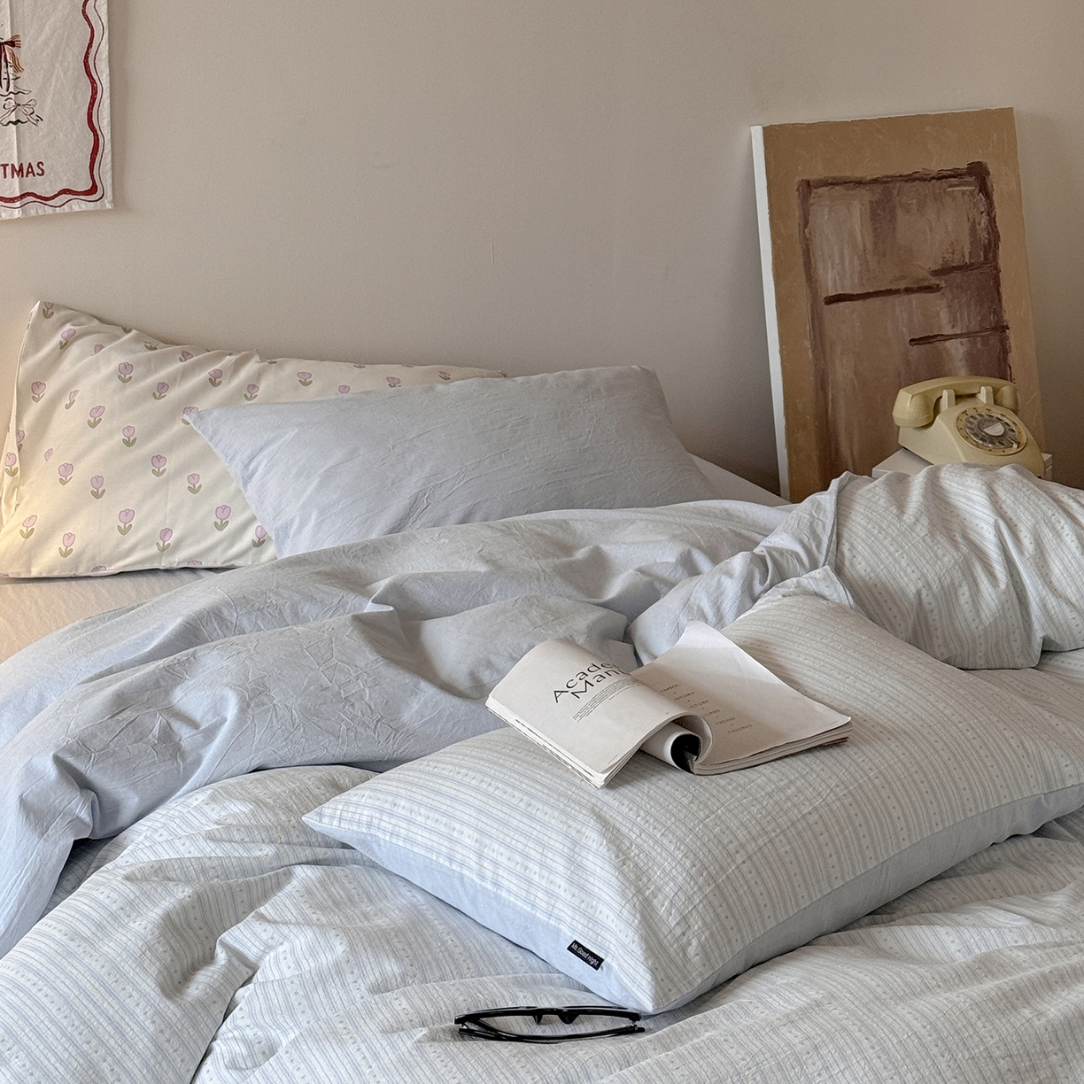 91家纺网 家纺一手货源 找家纺 蜜宿 2026新款全棉色织提花四件套-半岛日记 半岛日记（蓝）