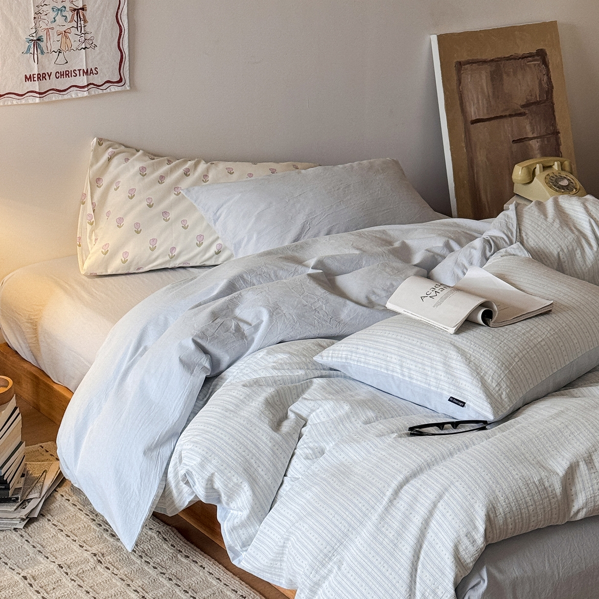 91家纺网 家纺一手货源 找家纺 蜜宿 2026新款全棉色织提花四件套-半岛日记 半岛日记（蓝）