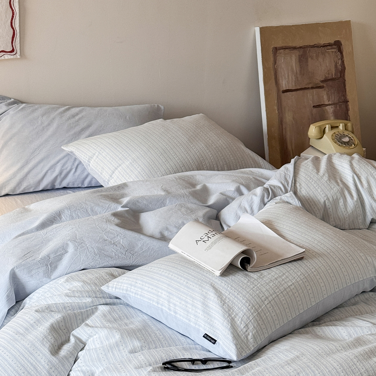 91家纺网 家纺一手货源 找家纺 蜜宿 2026新款全棉色织提花四件套-半岛日记 半岛日记（蓝）