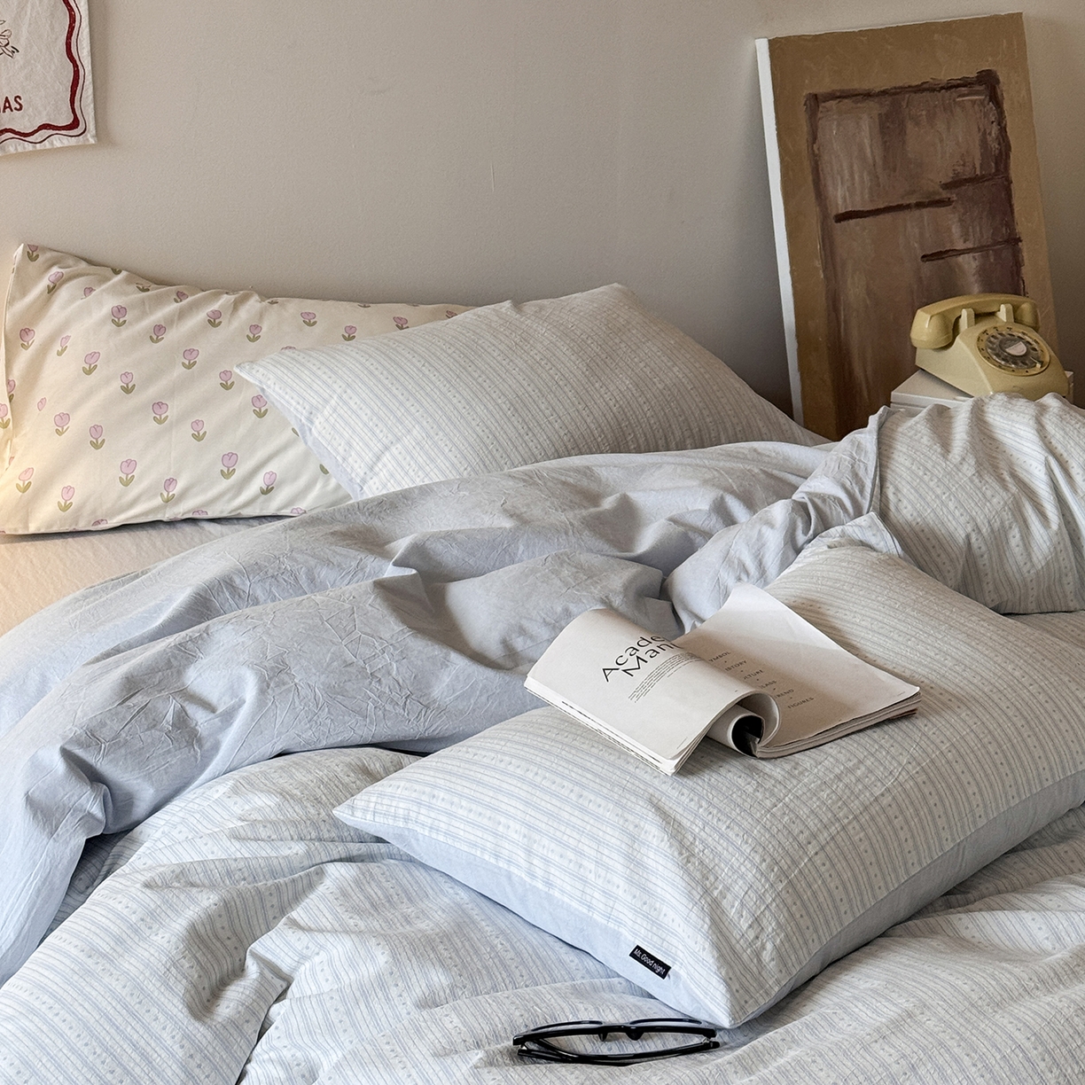 91家纺网 家纺一手货源 找家纺 蜜宿 2026新款全棉色织提花四件套-半岛日记 半岛日记（蓝）