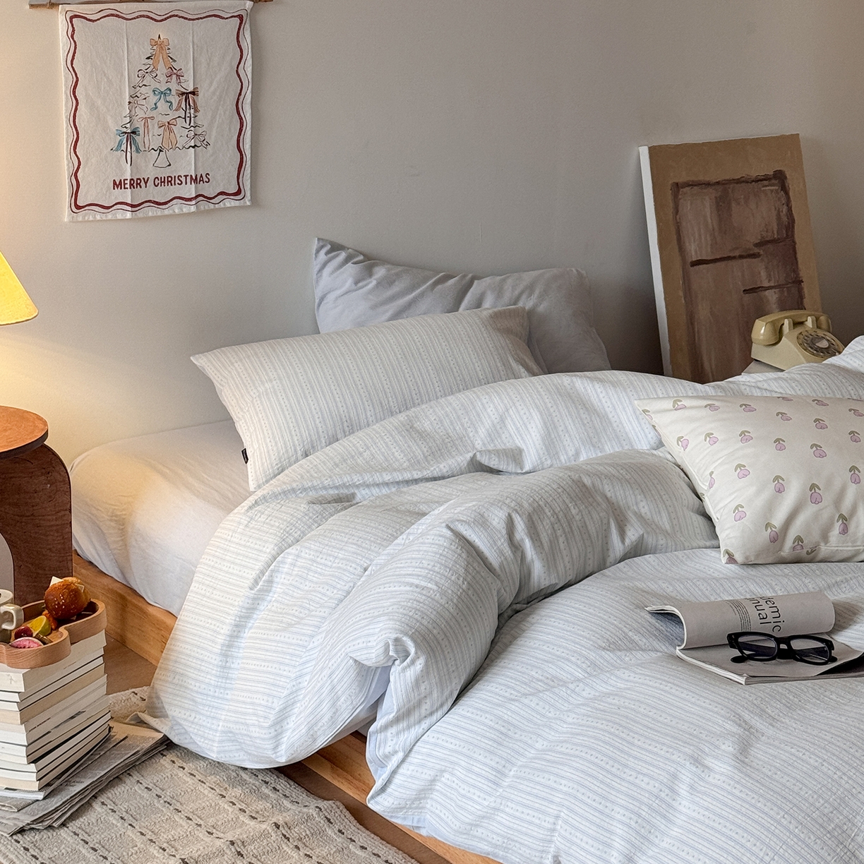 91家纺网 家纺一手货源 找家纺 蜜宿 2026新款全棉色织提花四件套-半岛日记 半岛日记（蓝）