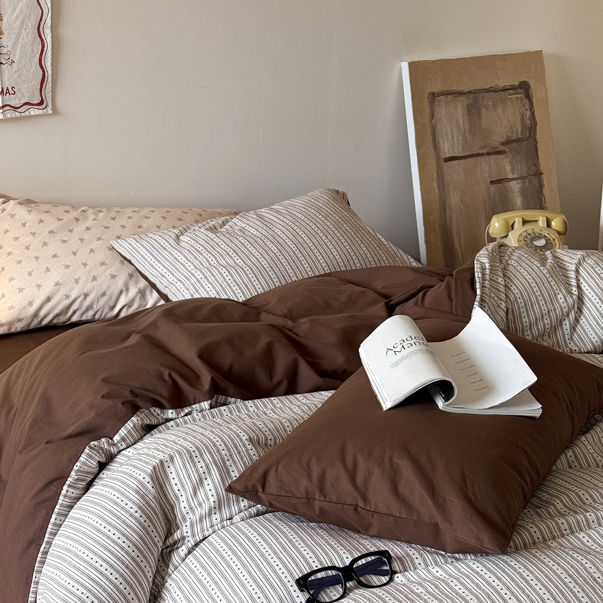 91家纺网 家纺一手货源 找家纺 蜜宿 2026新款全棉色织提花四件套-半岛日记 半岛日记（咖）