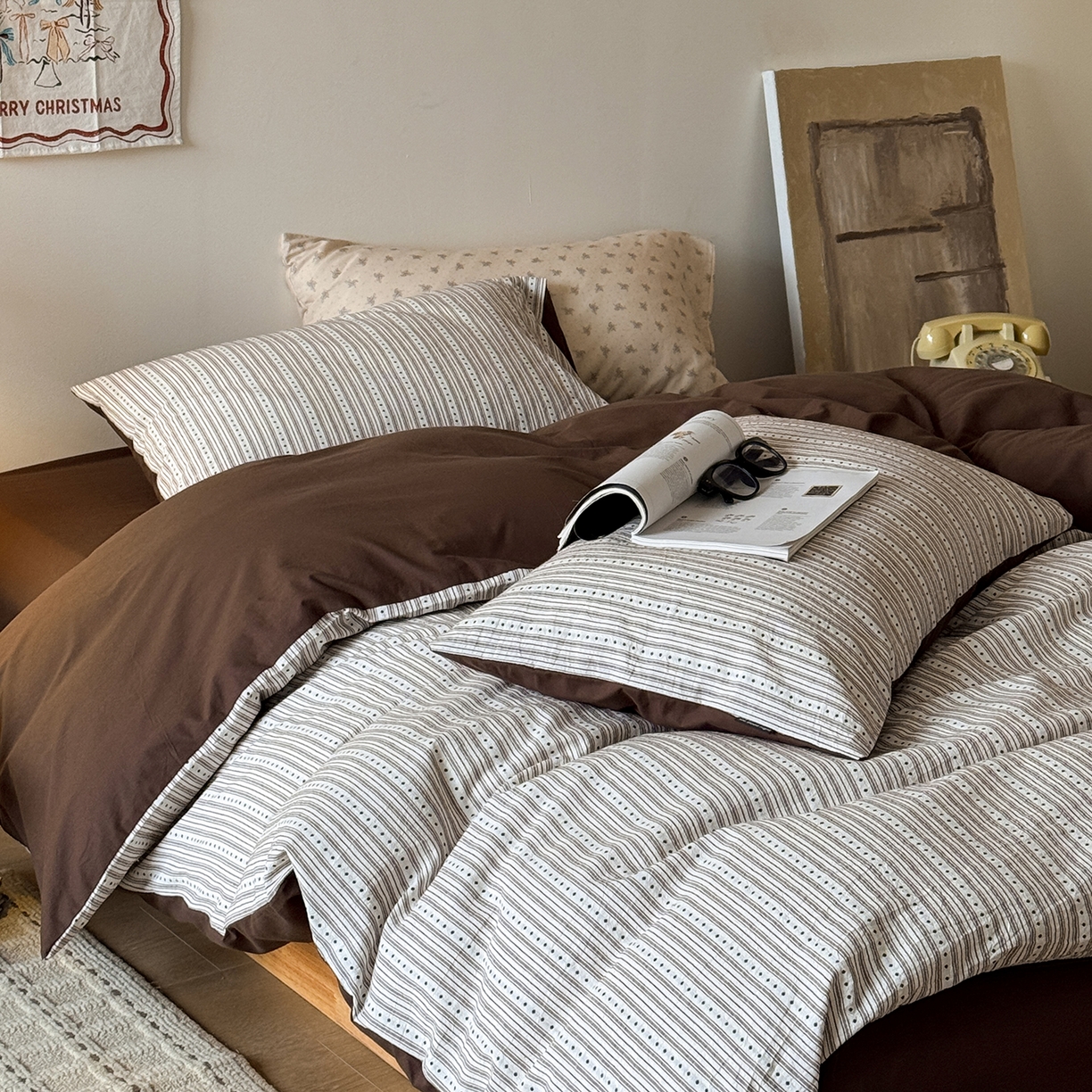 91家纺网 家纺一手货源 找家纺 蜜宿 2026新款全棉色织提花四件套-半岛日记 半岛日记（咖）