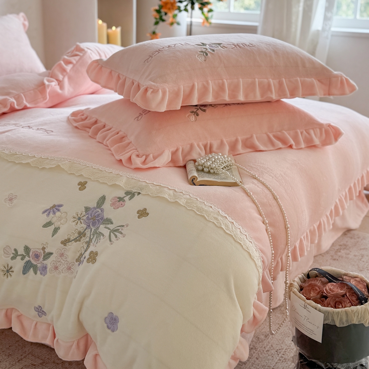 91家纺网 家纺一手货源 找家纺 （总）可以家居  2025新款高克重全消光超细旦奶芙云绒四件套-玛利亚系列