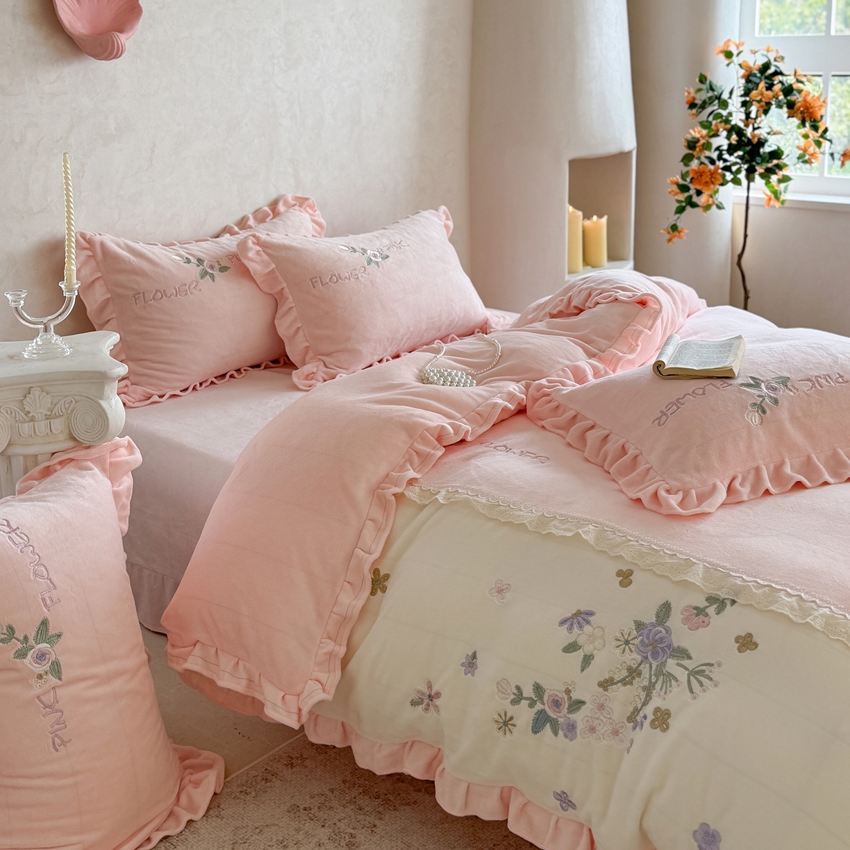 91家纺网 家纺一手货源 找家纺 （总）可以家居  2025新款高克重全消光超细旦奶芙云绒四件套-玛利亚系列