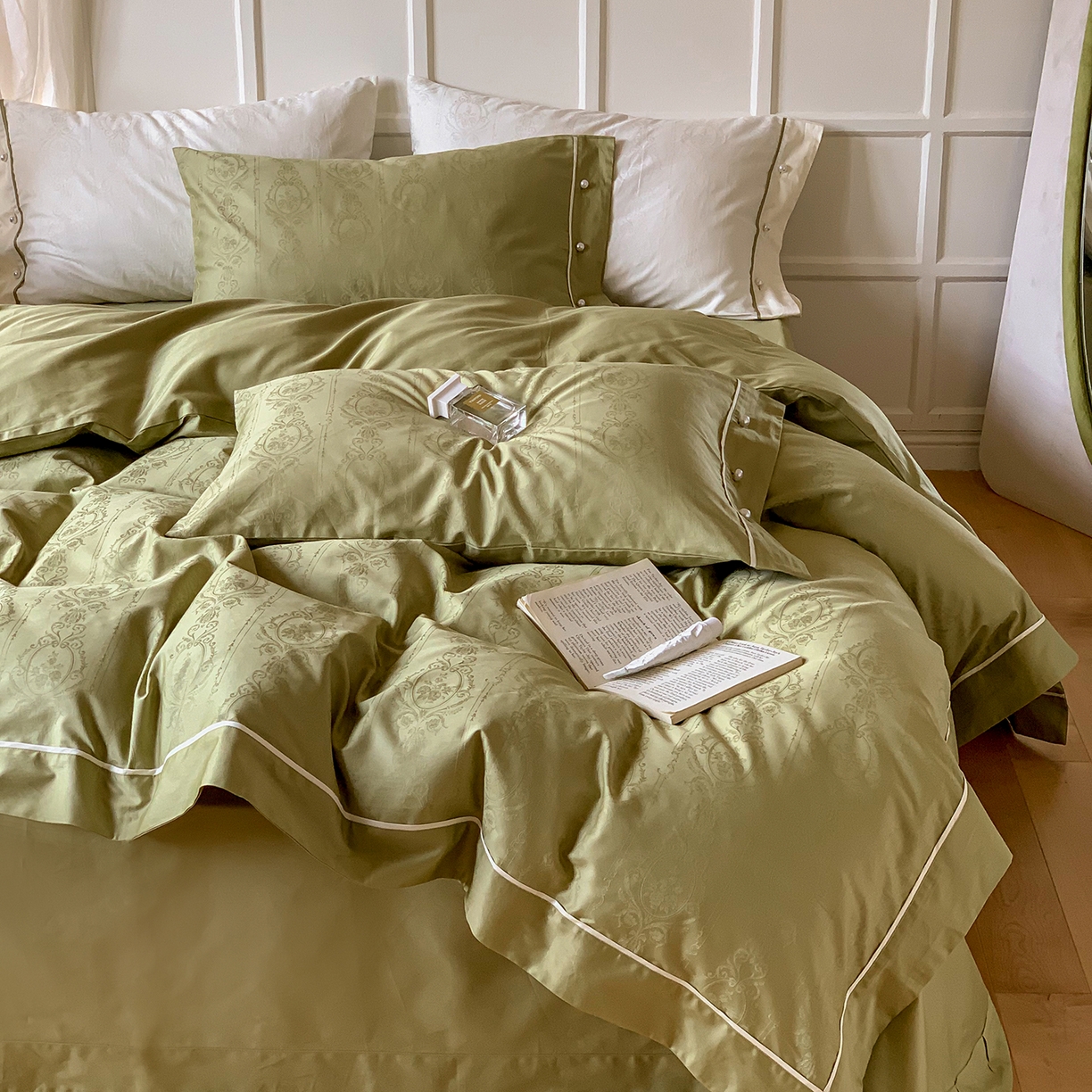 91家纺网 家纺一手货源 找家纺 （总）优然居家纺 2026新款100支全工艺提花法式浪漫珍珠扣四件套-米兰系列