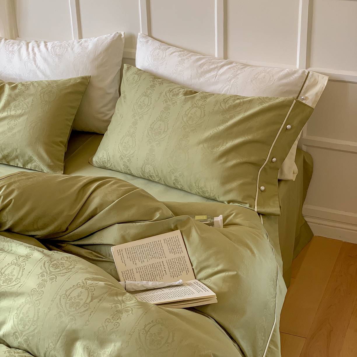 91家纺网 家纺一手货源 找家纺 （总）优然居家纺 2026新款100支全工艺提花法式浪漫珍珠扣四件套-米兰系列