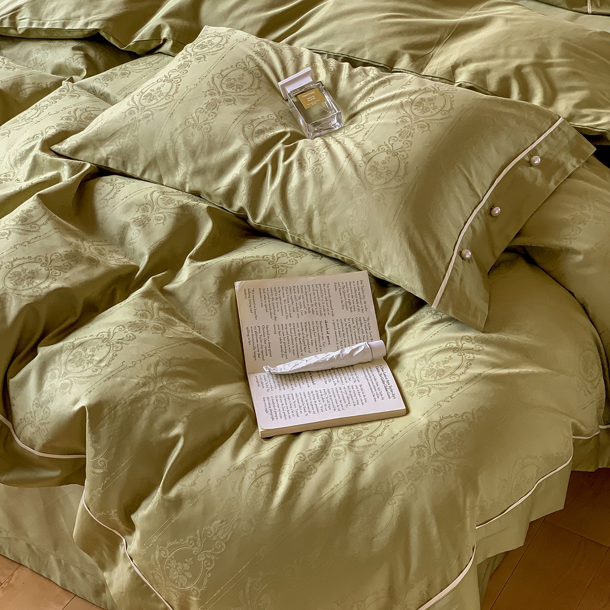 91家纺网 家纺一手货源 找家纺 （总）优然居家纺 2026新款100支全工艺提花法式浪漫珍珠扣四件套-米兰系列