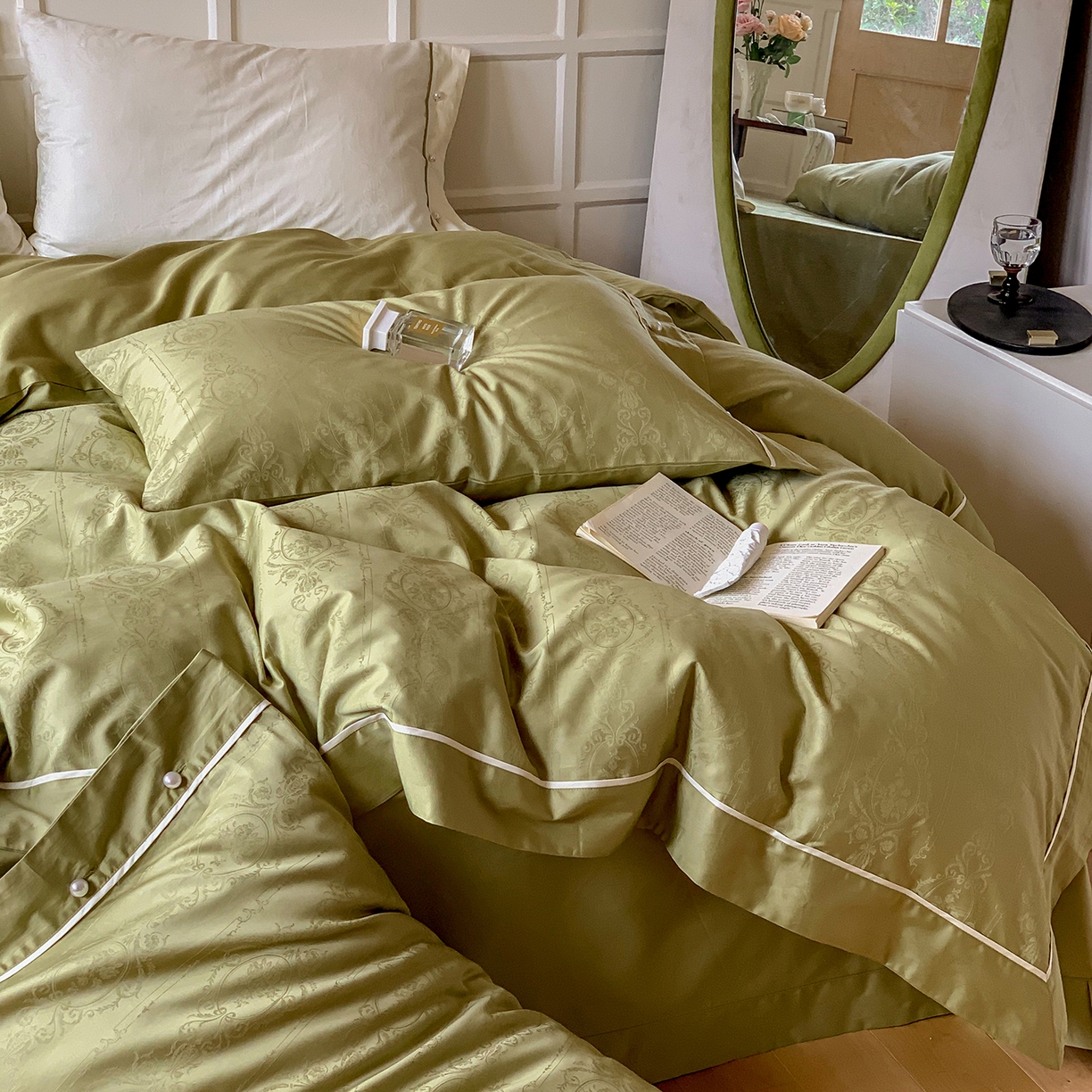 91家纺网 家纺一手货源 找家纺 （总）优然居家纺 2026新款100支全工艺提花法式浪漫珍珠扣四件套-米兰系列