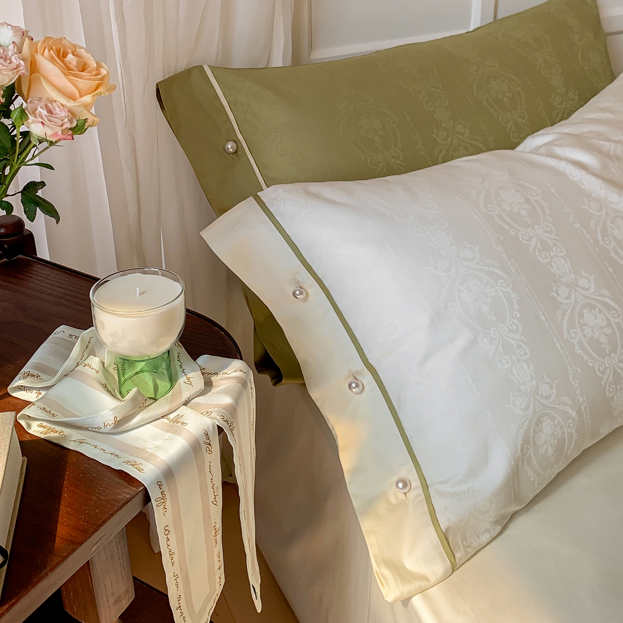 91家纺网 家纺一手货源 找家纺 优然居家纺 2026新款100支全工艺提花法式浪漫珍珠扣四件套-米兰系列 米兰奶白