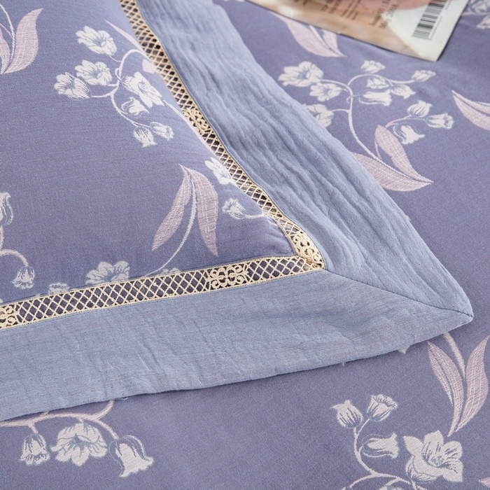 91家纺网 家纺一手货源 找家纺 （总）仰望棉麻双层纱供应链 2026新款莫兰迪轻奢系列镂空飞边款全棉色织提花四件套-铃兰