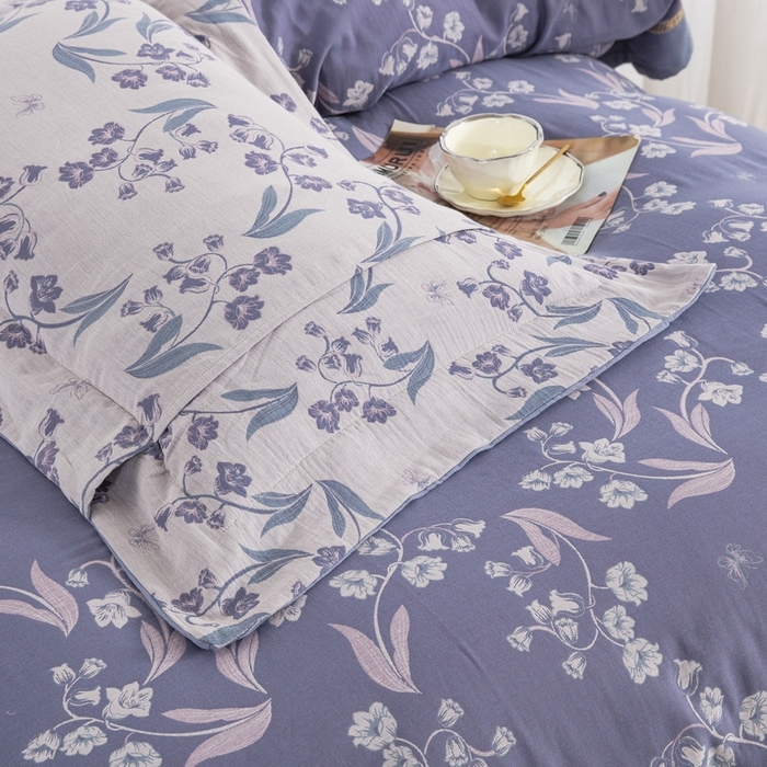 91家纺网 家纺一手货源 找家纺 （总）仰望棉麻双层纱供应链 2026新款莫兰迪轻奢系列镂空飞边款全棉色织提花四件套-铃兰