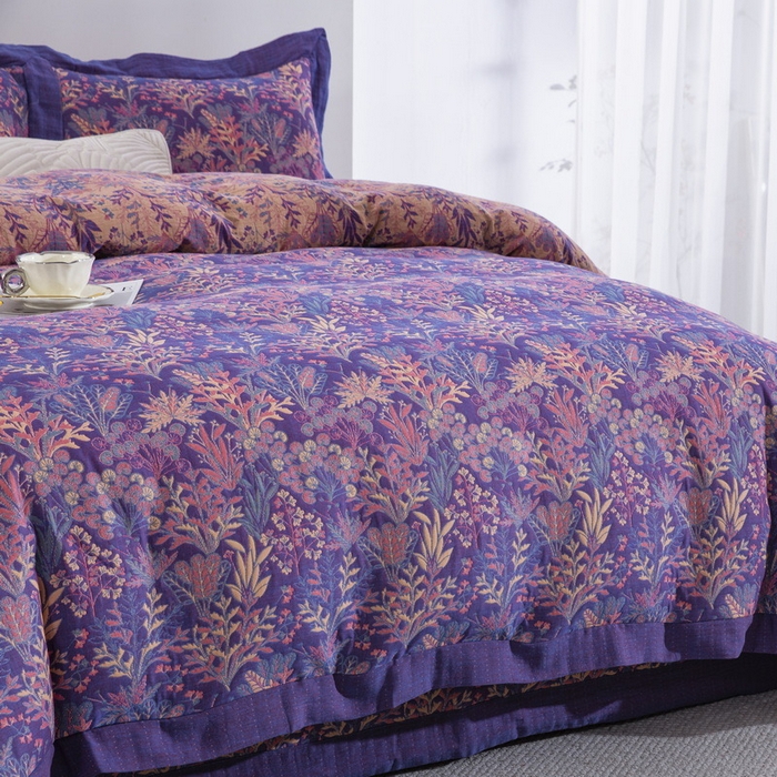 91家纺网 家纺一手货源 找家纺 （总）仰望棉麻双层纱供应链 2026新款三层纱床盖飞边款四件套-薰衣草