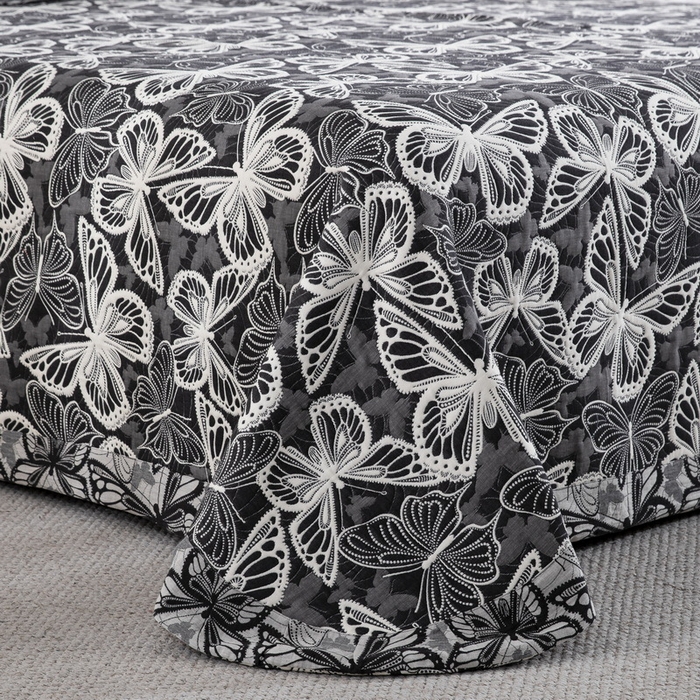 91家纺网 家纺一手货源 找家纺 （总）仰望棉麻双层纱供应链 2026新款三层纱床盖飞边款四件套-梦蝶