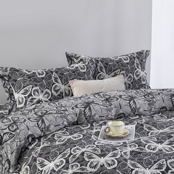 91家纺网 家纺一手货源 找家纺 （总）仰望棉麻双层纱供应链 2026新款三层纱床盖飞边款四件套-梦蝶