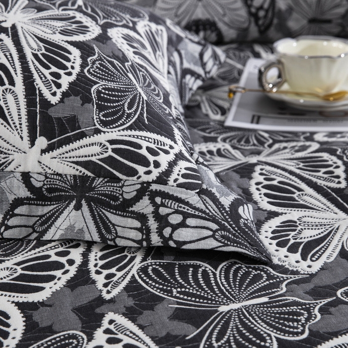 91家纺网 家纺一手货源 找家纺 （总）仰望棉麻双层纱供应链 2026新款三层纱床盖飞边款四件套-梦蝶