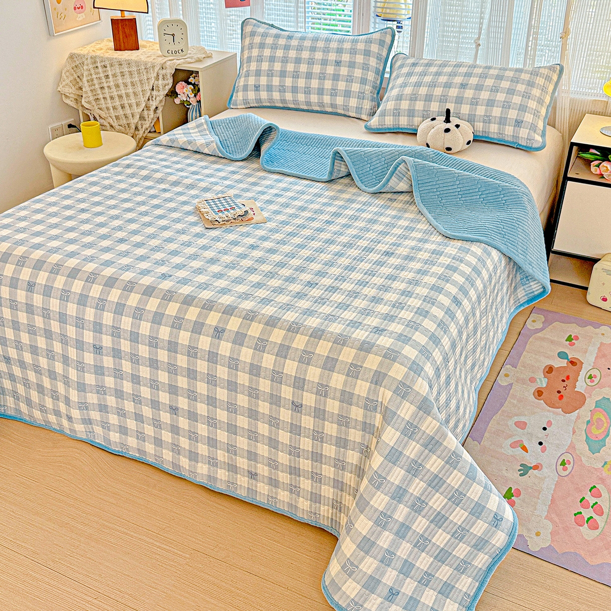 91家纺网 家纺一手货源 找家纺 （总）恒尚居 2026新款纯棉牛奶绒床盖双面两用夹棉床单床垫-秋冬款 四季通用