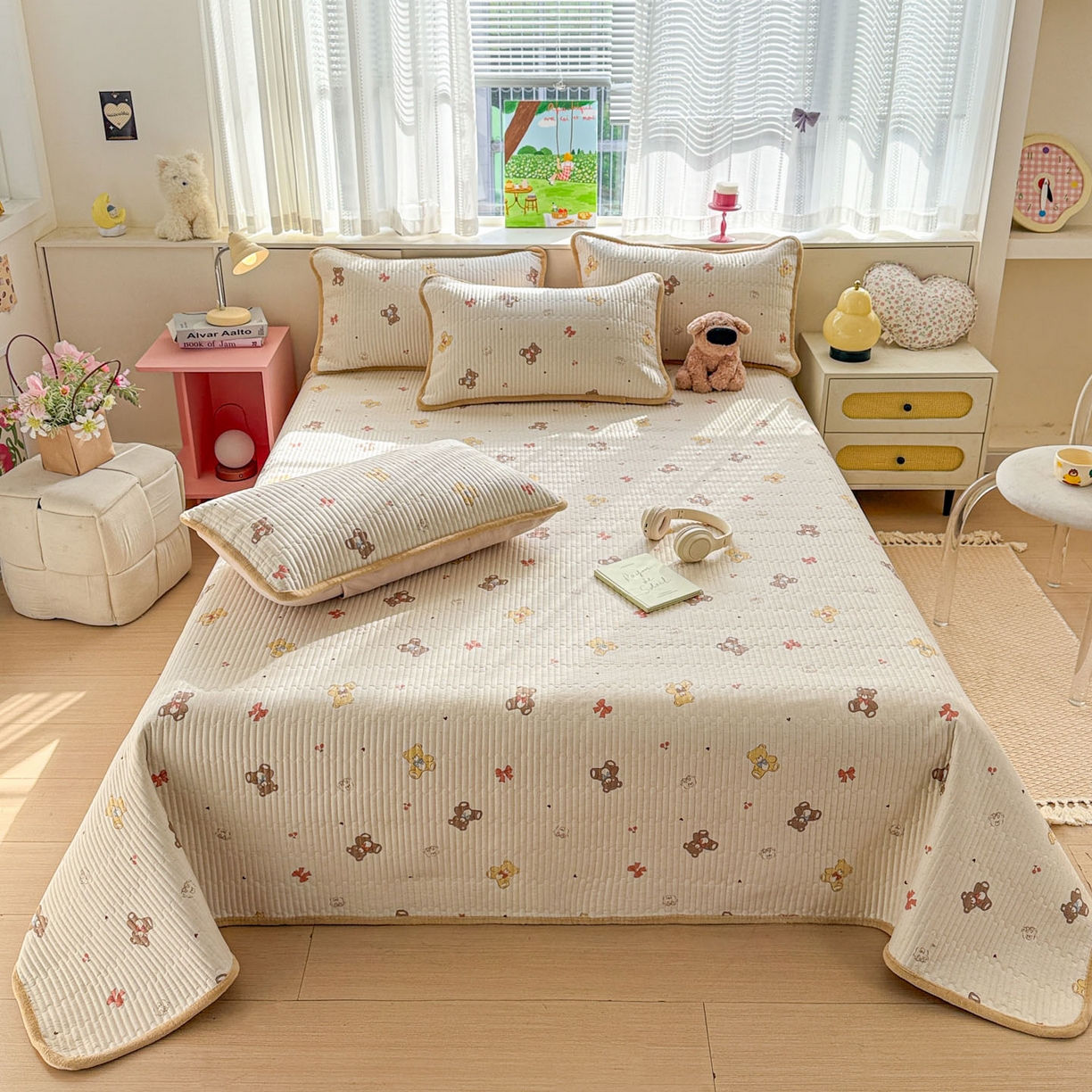 91家纺网 家纺一手货源 找家纺 恒尚居 2026新款纯棉牛奶绒床盖双面两用夹棉床单床垫-秋冬款 四季通用 芭比熊【A纯棉-B牛奶绒】