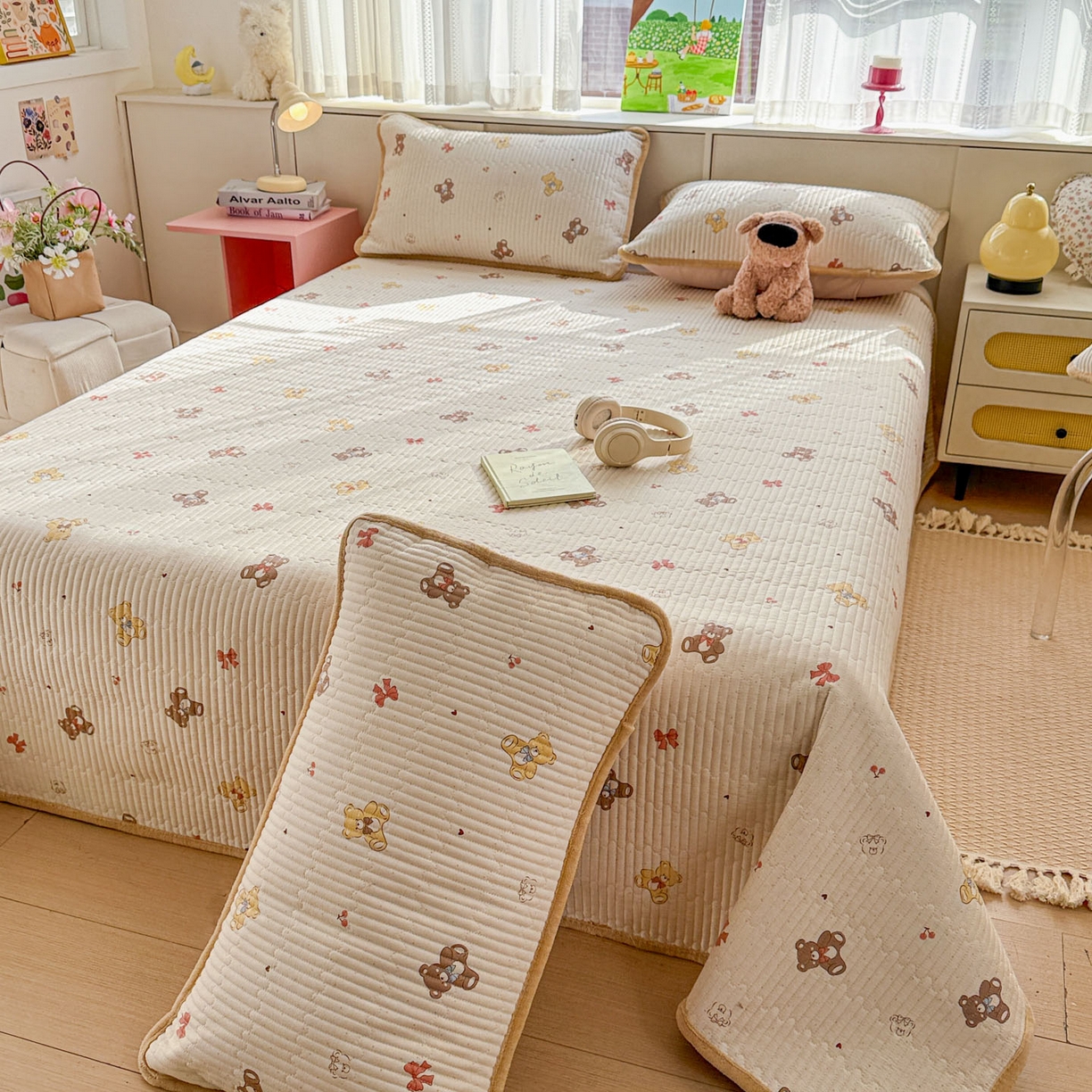 91家纺网 家纺一手货源 找家纺 恒尚居 2026新款纯棉牛奶绒床盖双面两用夹棉床单床垫-秋冬款 四季通用 芭比熊【A纯棉-B牛奶绒】