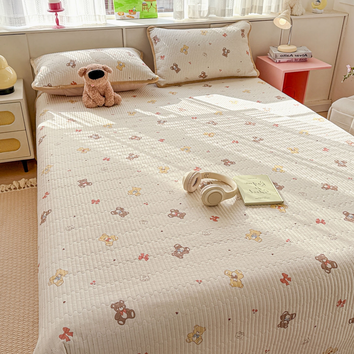 91家纺网 家纺一手货源 找家纺 恒尚居 2026新款纯棉牛奶绒床盖双面两用夹棉床单床垫-秋冬款 四季通用 芭比熊【A纯棉-B牛奶绒】