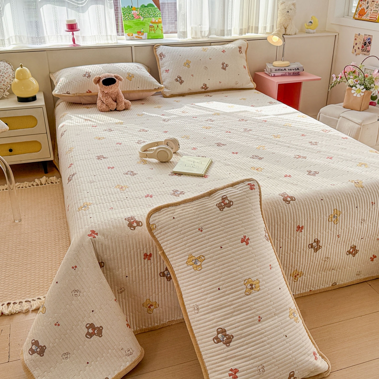 91家纺网 家纺一手货源 找家纺 恒尚居 2026新款纯棉牛奶绒床盖双面两用夹棉床单床垫-秋冬款 四季通用 芭比熊【A纯棉-B牛奶绒】