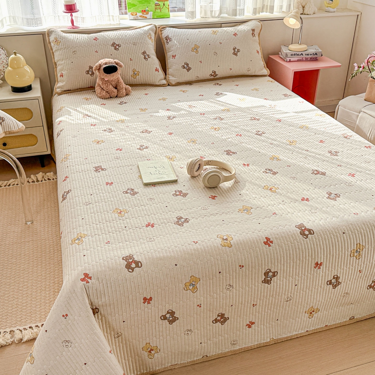 91家纺网 家纺一手货源 找家纺 恒尚居 2026新款纯棉牛奶绒床盖双面两用夹棉床单床垫-秋冬款 四季通用 芭比熊【A纯棉-B牛奶绒】