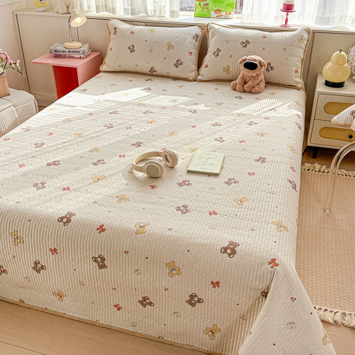 91家纺网 家纺一手货源 找家纺 恒尚居 2026新款纯棉牛奶绒床盖双面两用夹棉床单床垫-秋冬款 四季通用 芭比熊【A纯棉-B牛奶绒】