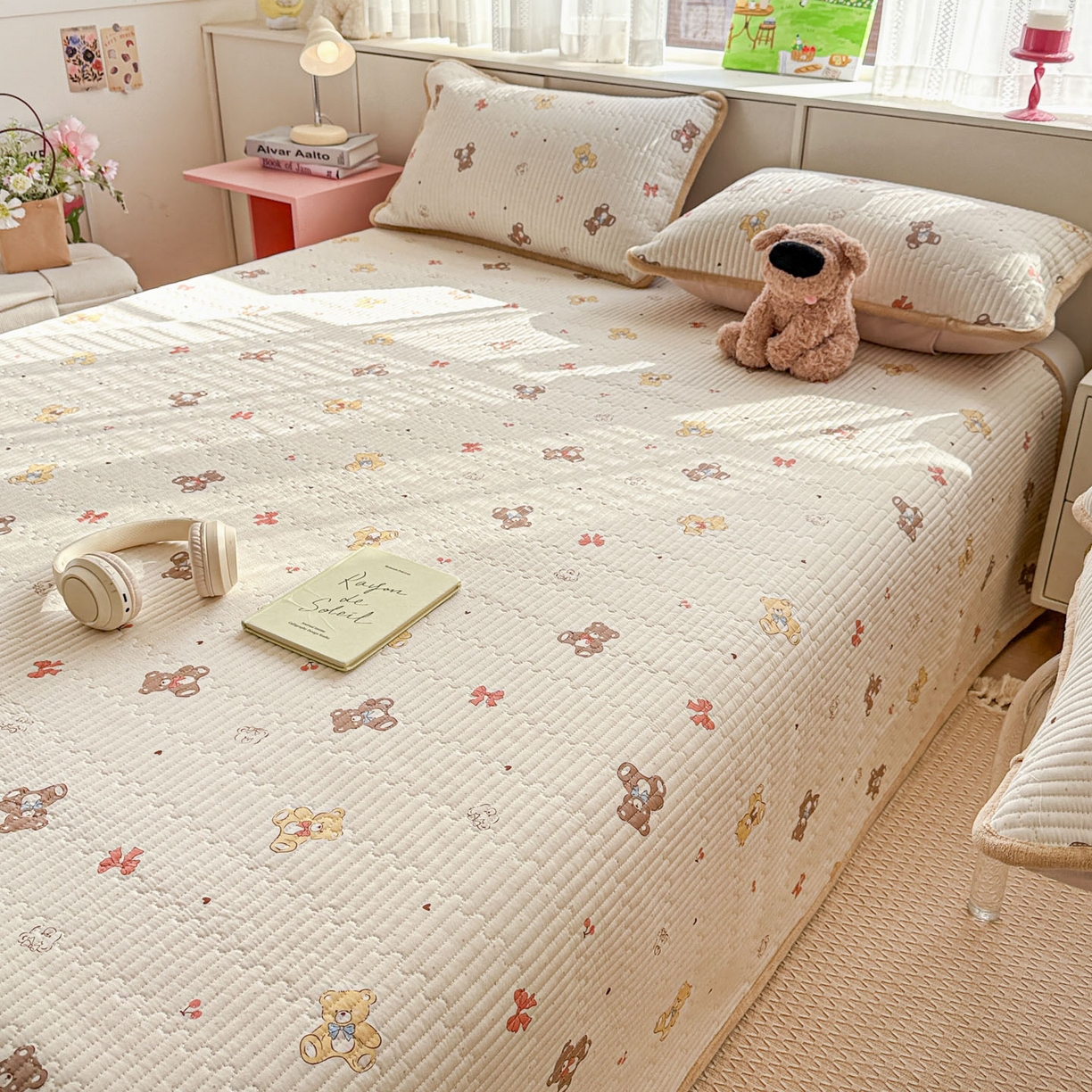 91家纺网 家纺一手货源 找家纺 恒尚居 2026新款纯棉牛奶绒床盖双面两用夹棉床单床垫-秋冬款 四季通用 芭比熊【A纯棉-B牛奶绒】