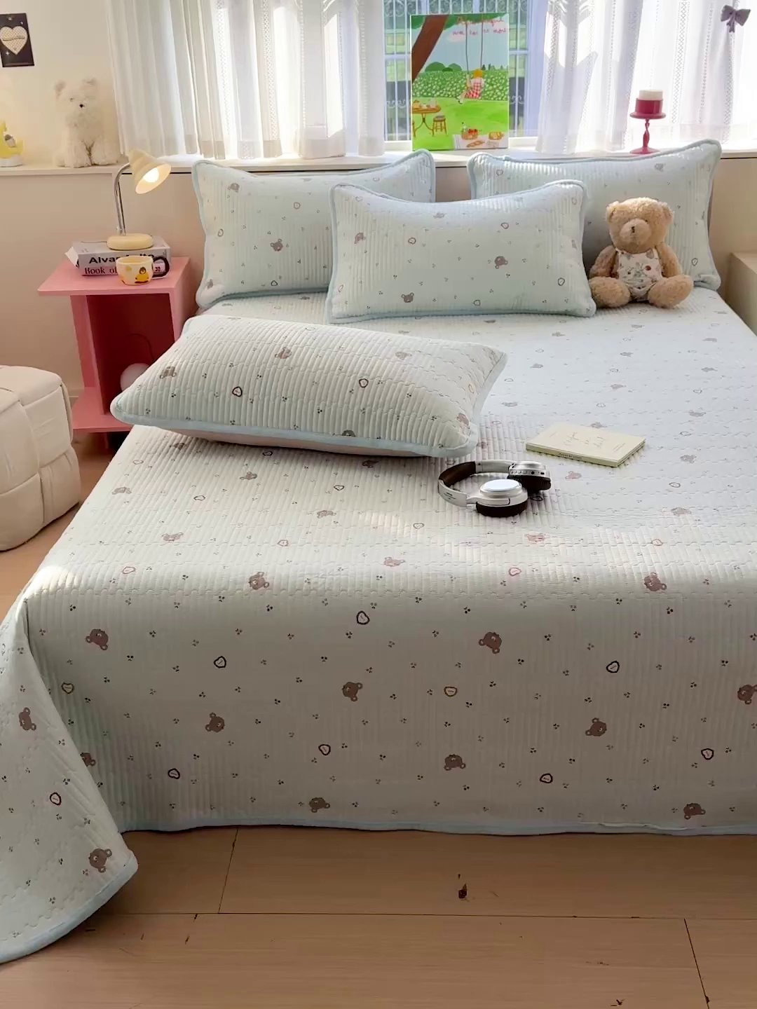 91家纺网 家纺一手货源 找家纺 恒尚居 2026新款纯棉牛奶绒床盖双面两用夹棉床单床垫-秋冬款 四季通用 布布熊【A纯棉-B牛奶绒】