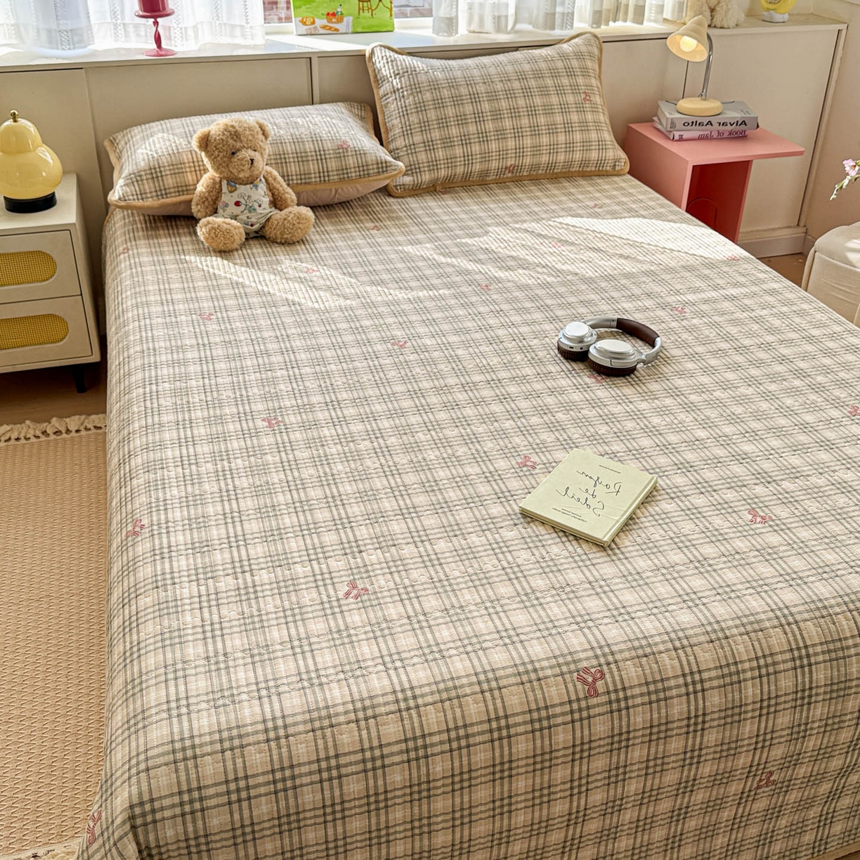 91家纺网 家纺一手货源 找家纺 恒尚居 2026新款纯棉牛奶绒床盖双面两用夹棉床单床垫-秋冬款 四季通用 卡其格【A纯棉-B牛奶绒】